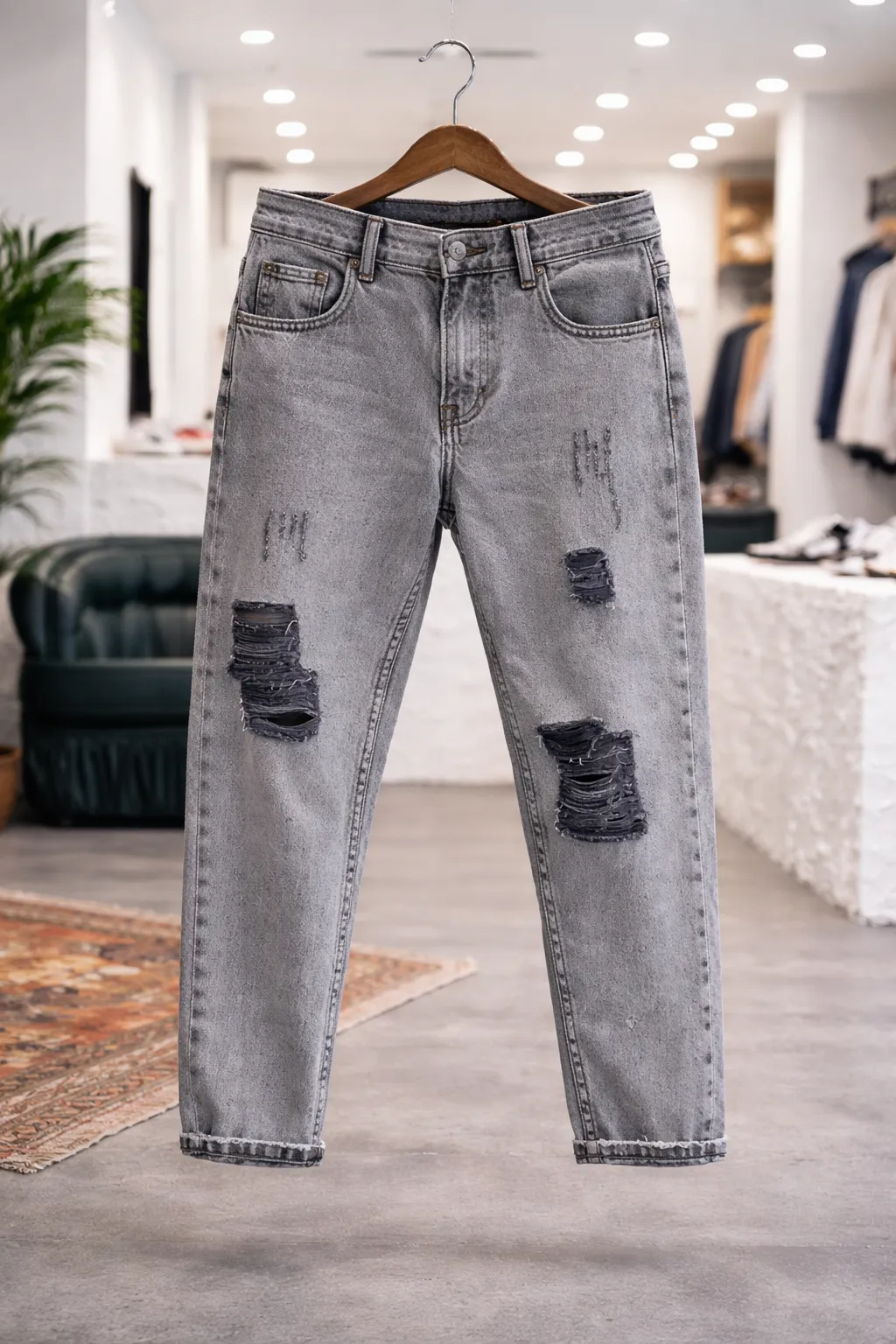 Men's Distressed Grey Denim Jeans